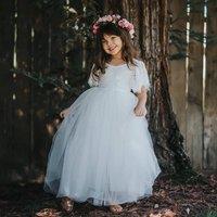 UK Flower Girl Boutique Girl's Bohemian Classic Flutter Dress in White | Size: 2-3 Years