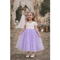 UK Flower Girl Boutique Girl's Bohemian Classic Flutter Dress in Lilac | Size: 2-3 Years