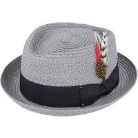 JTAPHRIQUE Men's Summer Straw Diamond Crown Pork Pie Hat in Grey | Size: Medium