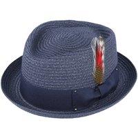 JTAPHRIQUE Men's Summer Straw Diamond Crown Pork Pie Hat in Navy | Size: Small