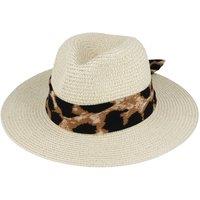 JTAPHRIQUE Men's Summer Paper Straw Fedora Hat With Leopard Band in Beige