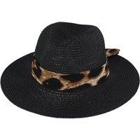 JTAPHRIQUE Men's Summer Paper Straw Fedora Hat With Leopard Band in Black