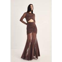NastyGal Women's Mesh Cut Out Maxi Dress in Chocolate | Size: 6