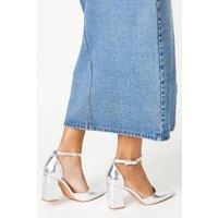 Dorothy Perkins Women's Blanche Ankle Strap Pointed High Block Heel Court Shoes in Silver | Size: 6