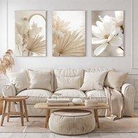 Mafett Beige Botanical Canvas Wall Art Set of 3 Minimalist Prints | Size: W24 x H32