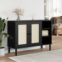 Berkfield Home Sideboard SENJA Rattan Look Black 112x40x80cm Solid Wood Pine | Size: 112 x 40 x 80 cm