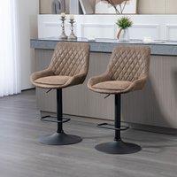 HOMCOM PU Leather Padded Bar Stools Set of 2 with Metal Base, Coffee in Brown