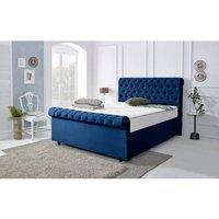 Furniture 786 Berline Plush Velvet Upholstered Single 3feet Bed in Blue