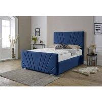 Furniture 786 Fiji Sunrise Plush Velvet Upholstered Double 4.6Feet Bed in Blue