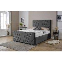 Furniture 786 Fiji Sunrise Plush Velvet Upholstered Double 4.6Feet Bed in Light Grey