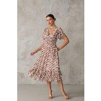 Jolie Moi Women's Frill Hem Chiffon Midi Dress in Brown | Size: 10
