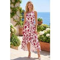 Roman Women's Floral Jacquard Halter Neck Dress in Red | Size: 20