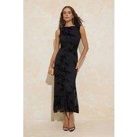 WOVCOR Women's Floral Flocked Mesh Sleeveless Bodycon Maxi Dress in Black | Size: 6