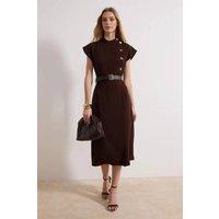 WOVCOR Women's Button Detail Belted High Neck Midi Dress in Brown | Size: 6
