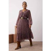 WOVCOR Women's Paisley Print Tie Neck Long Sleeve Midi Dress | Size: 14
