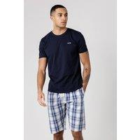 Tokyo Laundry Men's Crew Neck T-Shirt & Checked Shorts Pyjama Set in Navy | Size: Medium