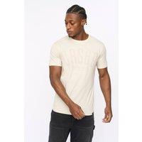 Crosshatch Men's Hallfell Crew Neck Cotton T-Shirt with Puff Print Logo in Light Beige | Size: Large