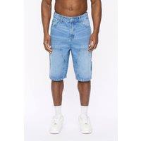 Crosshatch Men's Teleman Relaxed Fit Carpenter Denim Shorts in Light Blue | Size: 34