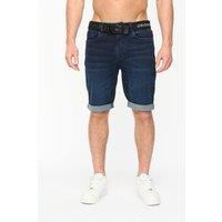 Crosshatch Men's Youlgreeve Stretch Denim Shorts with Canvas Belt in Dark Blue | Size: 36