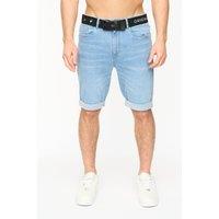 Crosshatch Men's Youlgreeve Stretch Denim Shorts with Canvas Belt in Light Blue | Size: 34