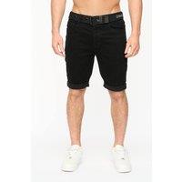 Crosshatch Men's Youlgreeve Stretch Denim Shorts with Canvas Belt in Black | Size: 34