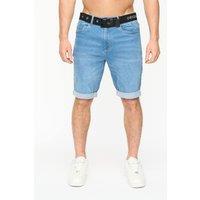 Crosshatch Men's Youlgreeve Stretch Denim Shorts with Canvas Belt in Mid Blue | Size: 34