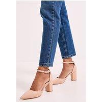 Dorothy Perkins Women's Blanche Ankle Strap Pointed High Block Heel Court Shoes in Beige | Size: 4