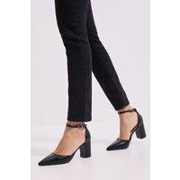 Dorothy Perkins Women's Blanche Ankle Strap Pointed High Block Heel Court Shoes in Black | Size: 6