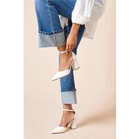 Dorothy Perkins Women's Blanche Ankle Strap Pointed High Block Heel Court Shoes in White | Size: 5