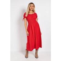 Dorothy Perkins Women's Tie Cap Sleeve Elasticated Channel Waist Midi Dress in Red | Size: 16