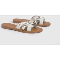 Good For the Sole Women's : Myla Faux Leather Interwoven Flat Mules in White | Size: 5