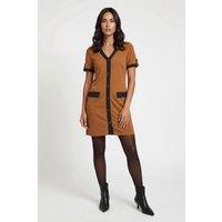 Wallis Women's Petite Ponte Contrast Button Shift Dress in Camel | Size: 10