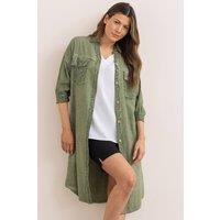 Klass. Women's Animal Print Linen Blend Shirt Dress in Khaki | Size: 20