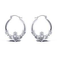 Jewelco London Women's Sterling Silver Love Heart Claddagh Creole Earrings 23mm