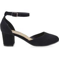 XY London Women's 'Billie-May' Chunky Strappy Mid Block High Heels Court Shoes in Jet Black | Size: 6