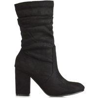 XY London Women's 'Belle' Mid Calf High Block Heel Ruched Boots in Jet Black | Size: 6