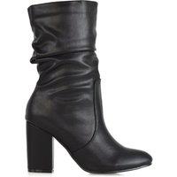 XY London Women's 'Belle' Mid Calf High Block Heel Ruched Boots in Black | Size: 3