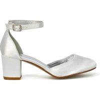XY London Women's 'Billie-May' Chunky Strappy Mid Block High Heels Court Shoes in White | Size: 8