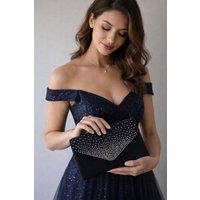 SVNX Women's Diamonte Clutch Bag in Navy
