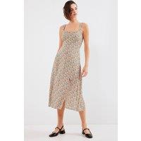 Big Dart Women's Fitted Midi Dress with Square Collar & Slit | Size: Small