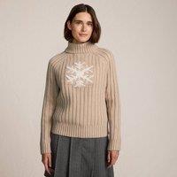 Lands' End Women's Jacquard Long Sleeve Roll Neck Jumper in Light Tan | Size: 20