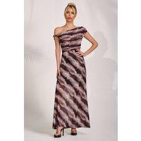 Jolie Moi Women's Mesh Asymmetrical Off-Shoulder Maxi Dress | Size: 12