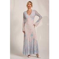 Jolie Moi Women's Long Sleeve Godet Mesh Maxi Dress in Off-White | Size: 8