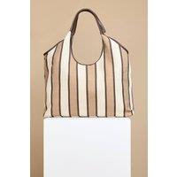Little Mistress Women's Camel & Cream Stripe Fabric Oversized Shopper Bag in Beige
