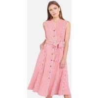 Yumi Women's Stripe Midi Sleeveless Shirt Dress in Light Red | Size: 12