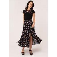 Hell Bunny Women's Kocho Grunge Styl Butterflies Printed Slit Knee Skirt in Black | Size: 2XL