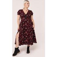Hell Bunny Women's Doomed Deep Red Grungy Style Maxi Dress in Black | Size: Medium