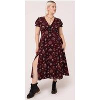 Hell Bunny Women's Doomed Deep Red Grungy Style Maxi Dress in Black | Size: XL