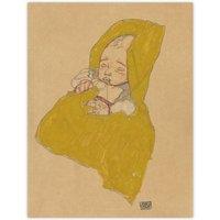 Artery8 Infant Portrait in a Changing Pad Schiele Wall Art Poster Print in Beige | Size: W24 x H32