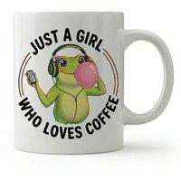 Dyzi Just a Who Loves Coffee Frog Quote Ceramic Mug White